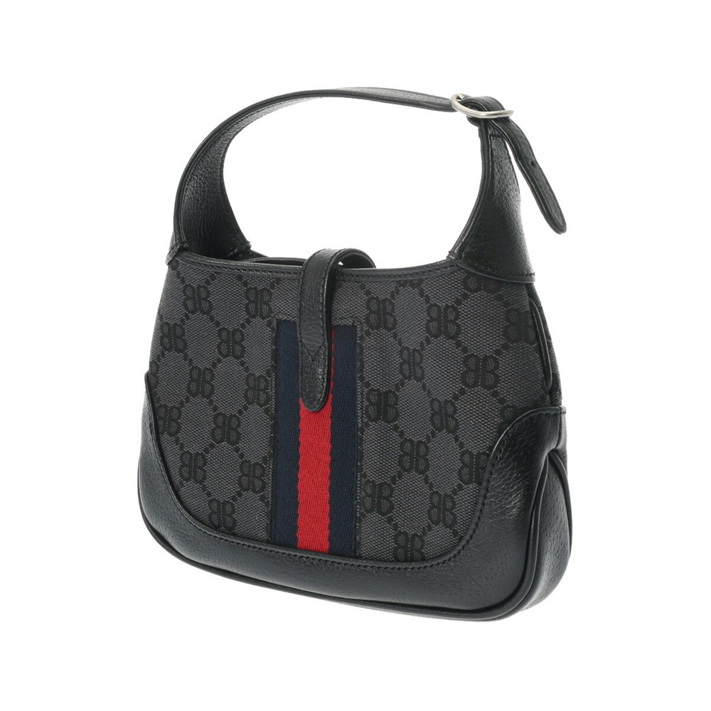 Gucci Leather Jackie The Project Shoulder Canvas Hacker Bag Black